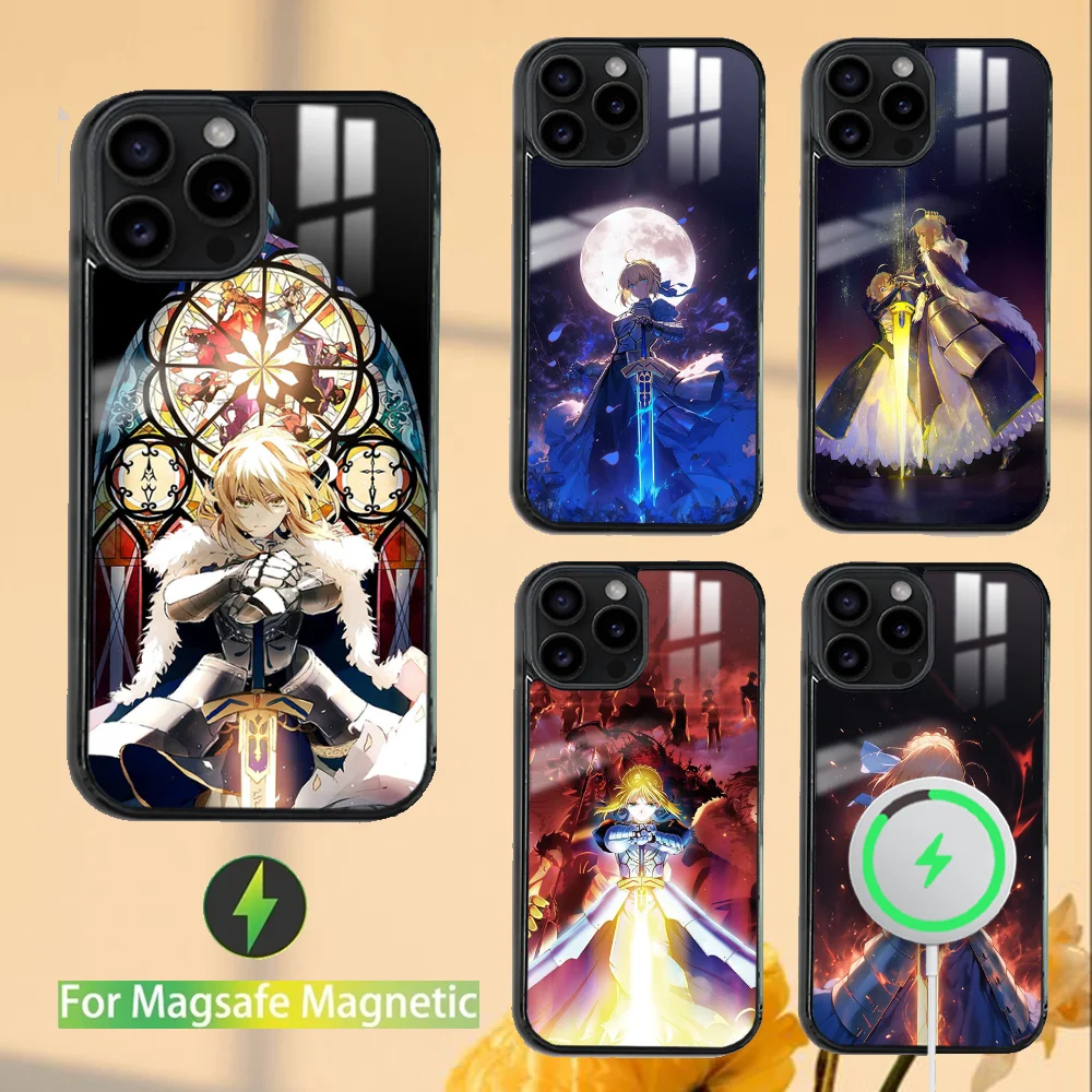 Fate Zero Stay Night Saber Phone Case For iPhone 16 15 14 13 12 11 PRO MAX PLUS Mini Magnetic wireless mirror phone case