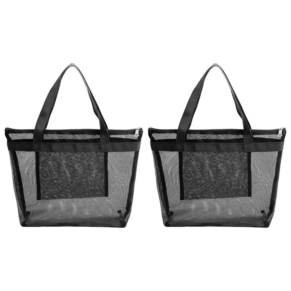 

2Pcs Beach Mesh Tote Bag Hollow Out Design Quick Dry Large Opening Beach Bag for Travel Daily Use Toiletries Cosmetics Storage