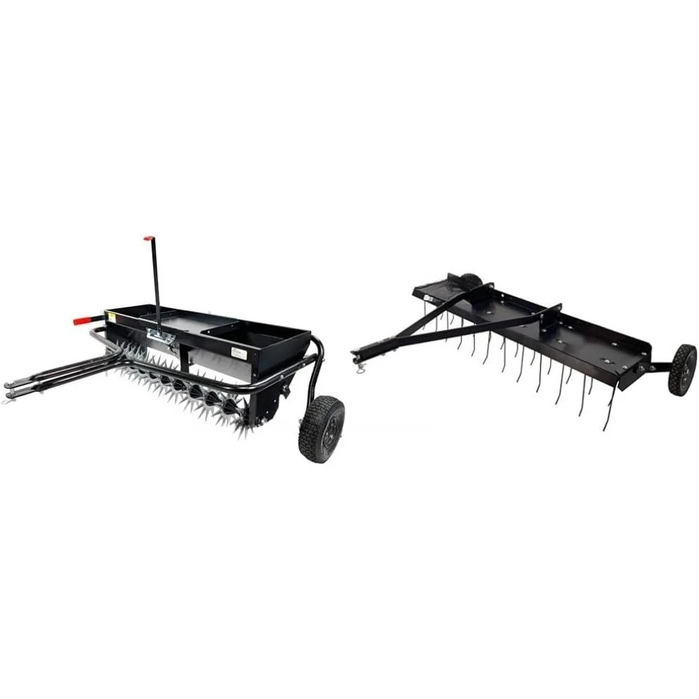 2 in 1 Lawn Aerator Spreader and Tow Behind Dethatcher for Yard Care