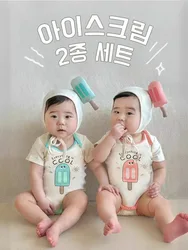 2024 Funny Summer Baby Clothes Boy Girls Korean Romper Bodysuit Cotton Short Infant Ice cream print Onesie Jumpsuits With Hat