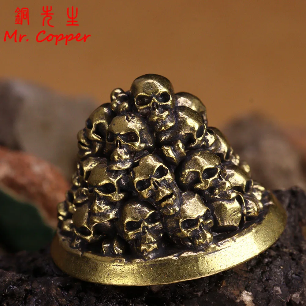 Retro Brass Skull Heads Mountain Small Statue Tabletop Decoration Punk Figurines Home Crafts Decorations Office Desktop Ornament