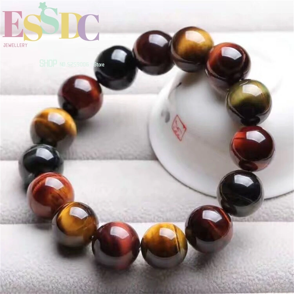 Tiger Eye Stone Bracelet For Men And Women Jewelry Gift Natural Wooden Metamorphic Three Color Single Loop Handstring Couple