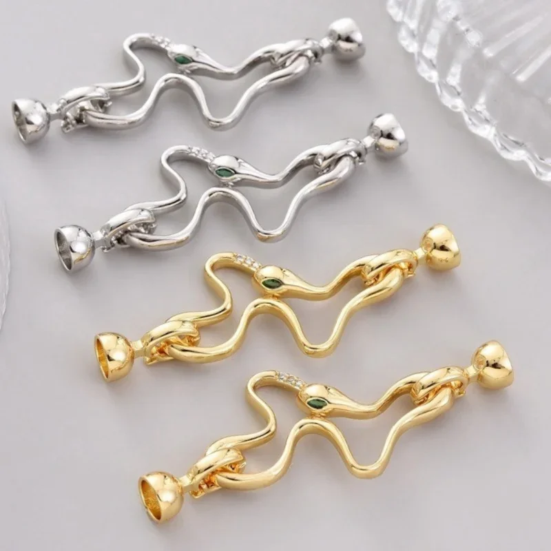 14K Gold - Plated Brass Metal Decorative Connector Fastener Snake Pearl Clasp Supplies Handmade DIY Jewellery Making Accessories