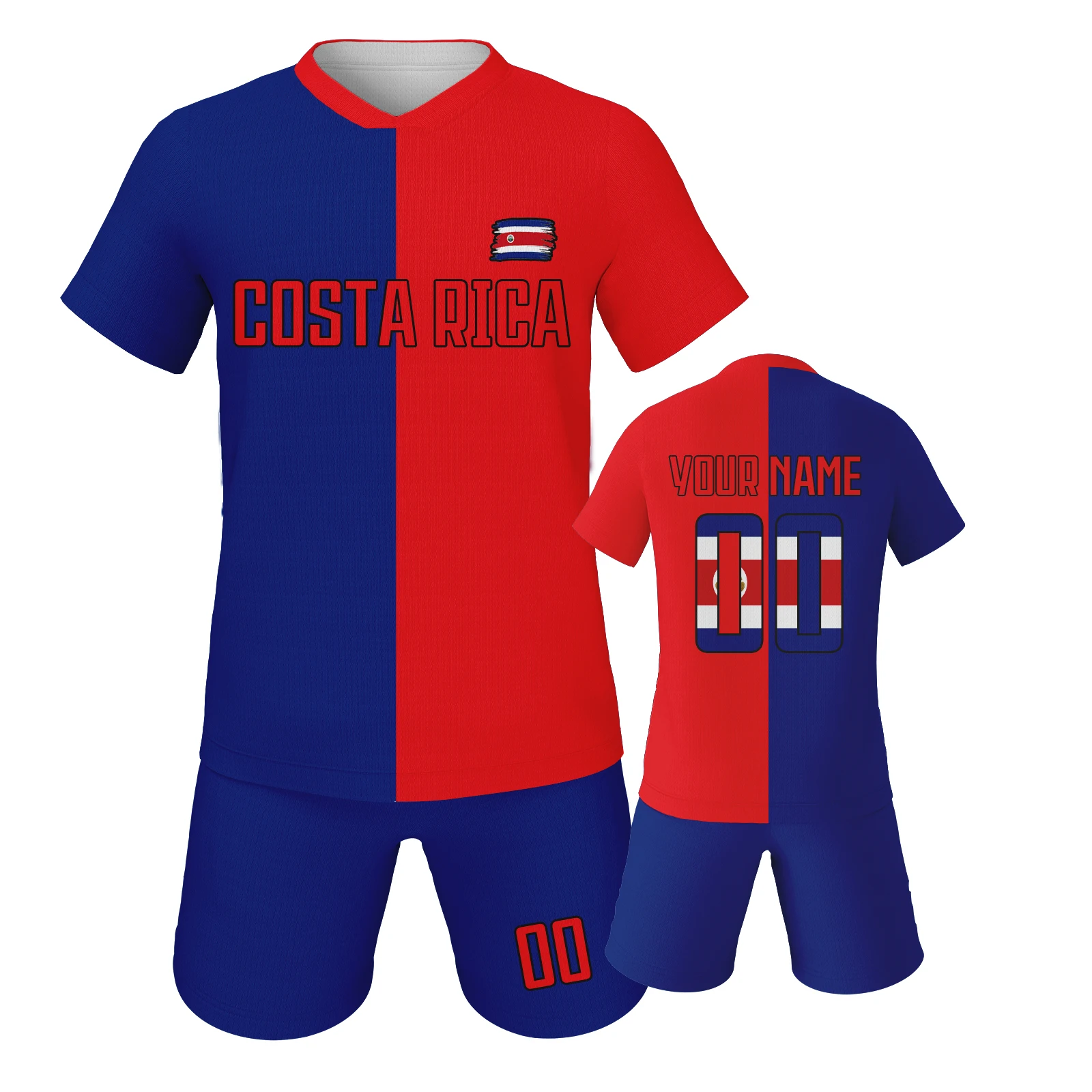 

Costa Rica Flag Football Jersey for Boys Girls Printed Soccer uniform Custom Youth Soccer Set with Name & Number