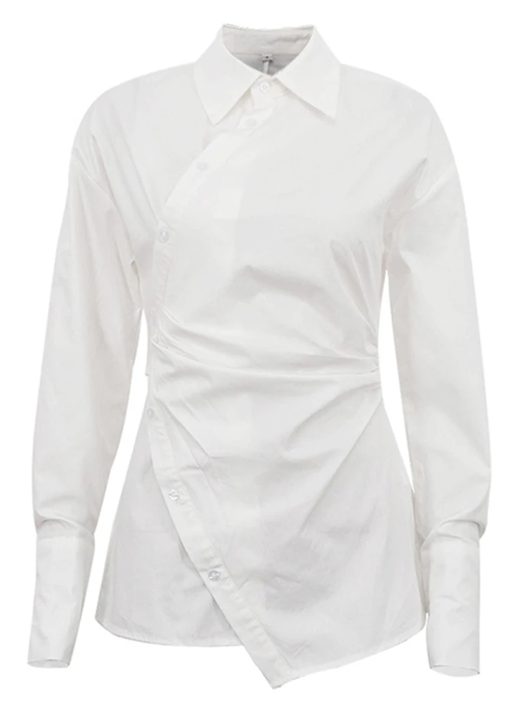 YERMORA white irregular button casual blouse for women lapel long sleeve loose new shirt fashion tide spring autumn 2025