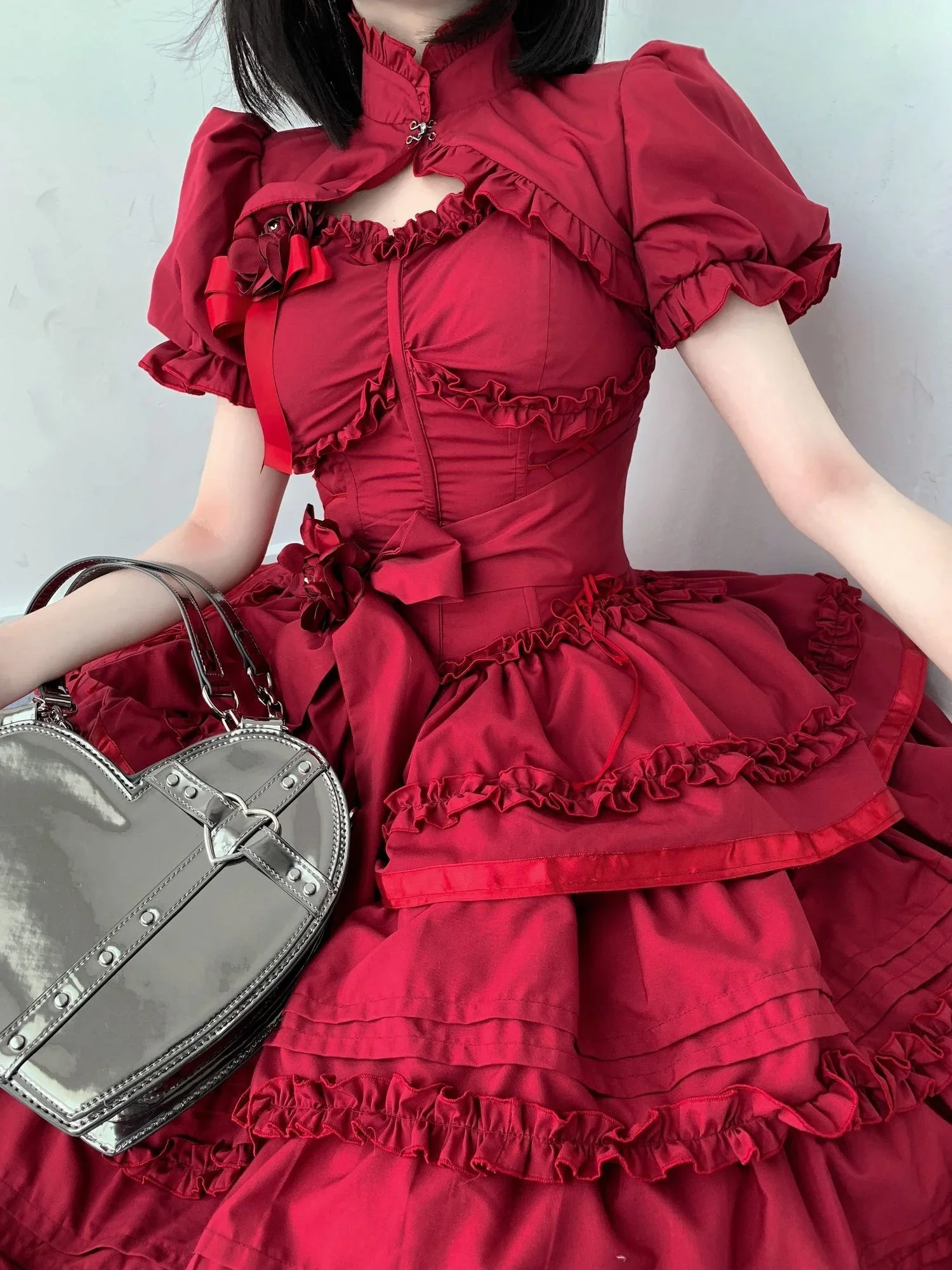 

Red Sweet Lolita Princess Dress Kawaii Palace Style Lace Bow Fairy Cosplay Gothic Party Mini Dresses Lolita Jsk Outfit