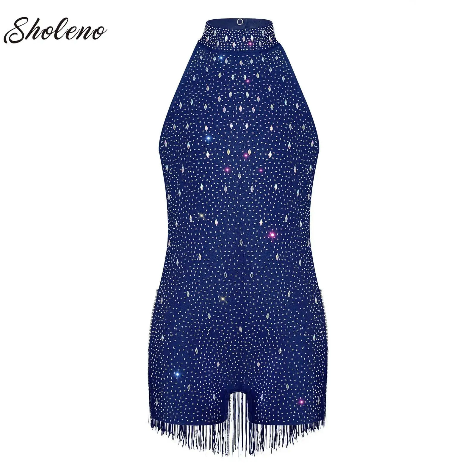 

Kids Girls Latin Jazz Dance Fringed Jumpsuit Leotard Costume Shiny Bodysuit for Rumba Cha Cha Competition Performance Dancewear