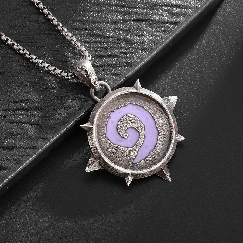 Retro Fashion Circle Card Purple Rune Hearthstone Pendant Necklace for Men and Women Versatile Party Street Jewelry Gift