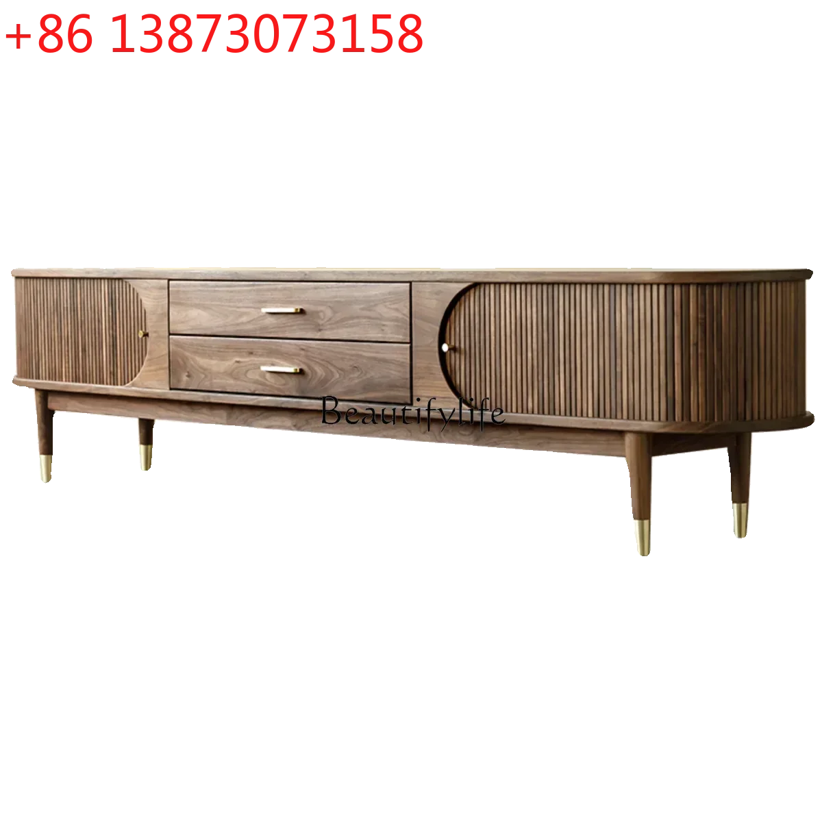 

Тумба под телевизор из североамериканского черного ореха. Цельнодеревянный итальянский напольный шкаф в простом стиле.