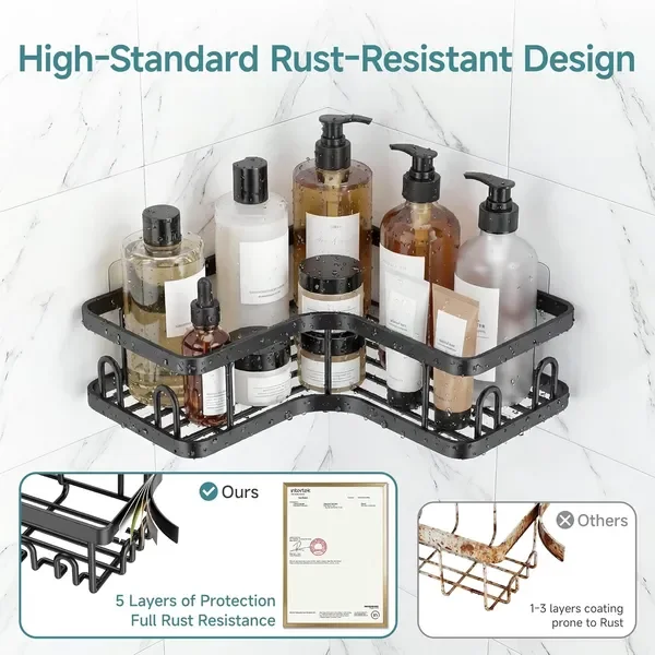 

Corner Shower Caddy 5-Pack, Advanced Rustproof Design, No Drilling Adhesive Shelves, Rack with Soap