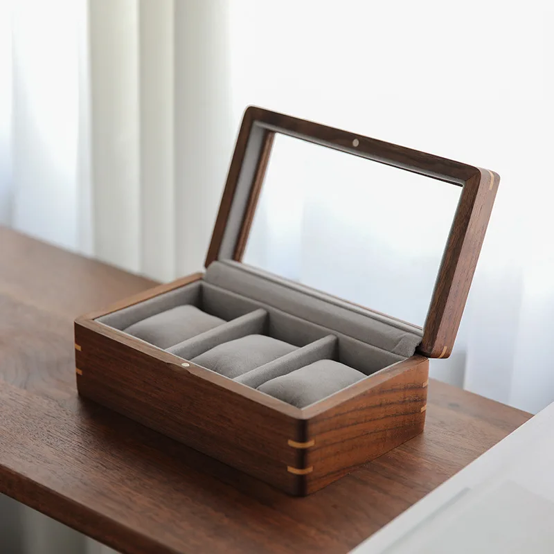 Black walnut watch storage box Solid wood sunroof Large capacity collection box Retro exquisite watch storage display box