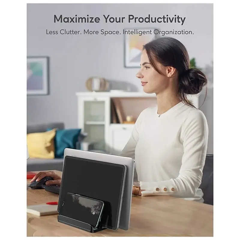 A78I Vertical Laptop Stand 3 Slots for Computer, Tablet, Phone - Fits All Laptop Models (Up to 17.3Inch),Black