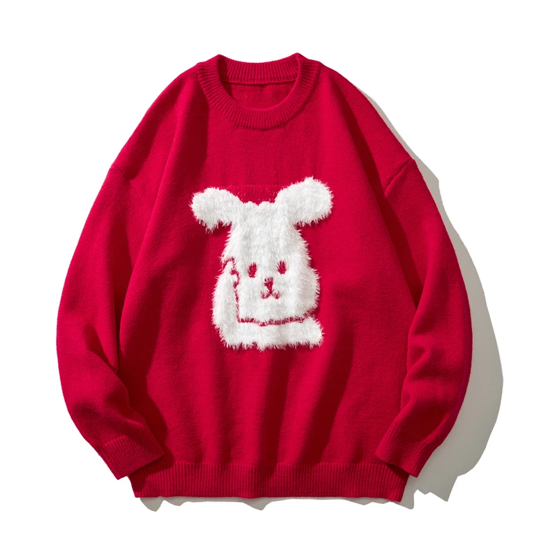 

Male and female couples with the same round collar rabbit red sweater