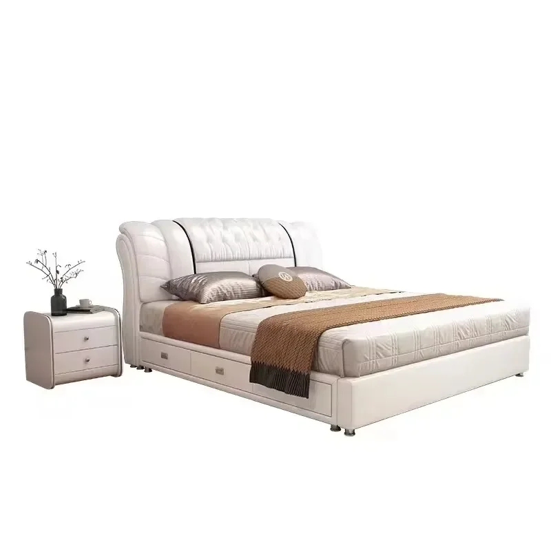 Queen europeu quadro de cama real moderno whitr estética cama casal luxo mestre cabeceira caixa casal móveis para casa