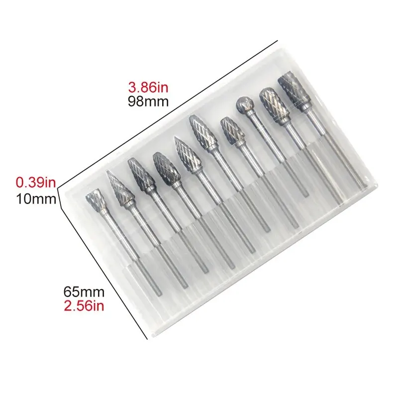 10pc Hard Alloy Rotary File 3*6 Double Grain Tungsten Steel Grind Head Electric Grind Mold Woodwork Grinding File Tool Set