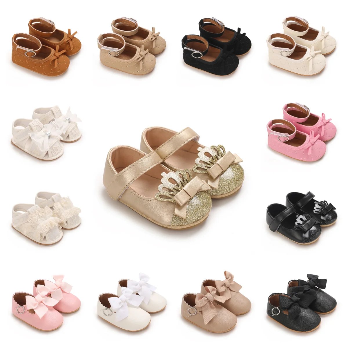 

Spring And Autumn Baby Shoes Soft Sole Anti Slip 0-18 Month Old Baby Walking Shoes Palace Style Bow Princess Shoes