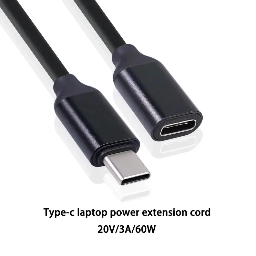 60W 3A USB‑C Extension Cable Type‑C Male to Female Fast Charging Data Cord Transfer Extension Wire for Smartphones Tablet Laptop