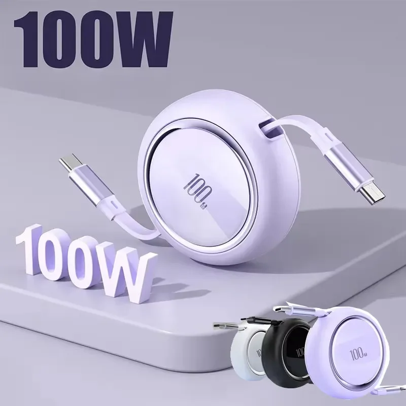 

1M 100W Fast Charging Type C Cable Retractable USB C To USBC Data Cord for 15 Pro Max 15Plus Samsung Huawei Xiaomi