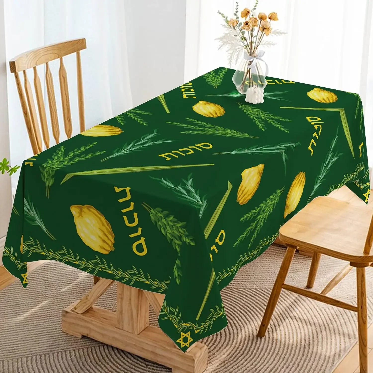 Sukkah Sukkot Rectangle Tablecloth Jewish Holiday Party Decoration Etrog Lulav Hadass Aravah Decor Kitchen Dining Table Cover