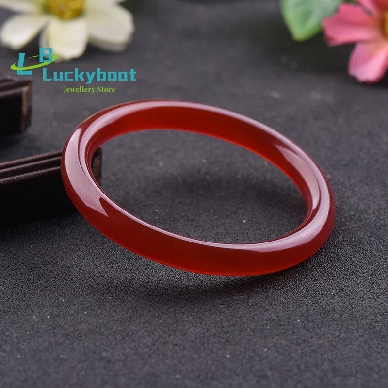 Pulsera Delgada Redonda de Ágata Roja Brasileña al por Mayor, Brazalete de Calcedonia Roja Hielo, Pulsera de Jade de Moda Femenina