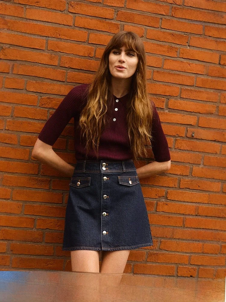 

High Waist A-Line Skirt Cotton Denim Zipper Casual Women's Skirts Spring Summer Autumn Seasonal Faion H&M Brand