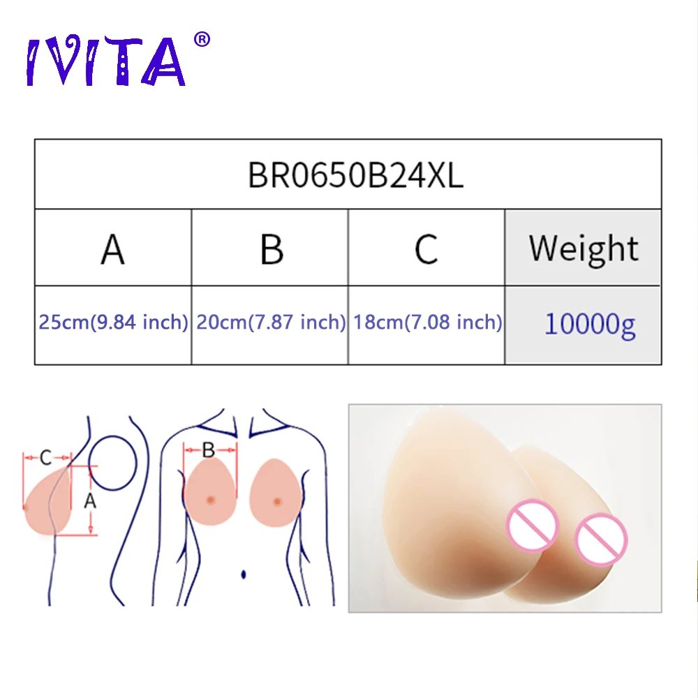 IVITA 10KG Silicone Breast Forms Huge Silicone False Breasts Fake Boobs For Crossdresser Transgender Shemale Drag Queen Enhancer