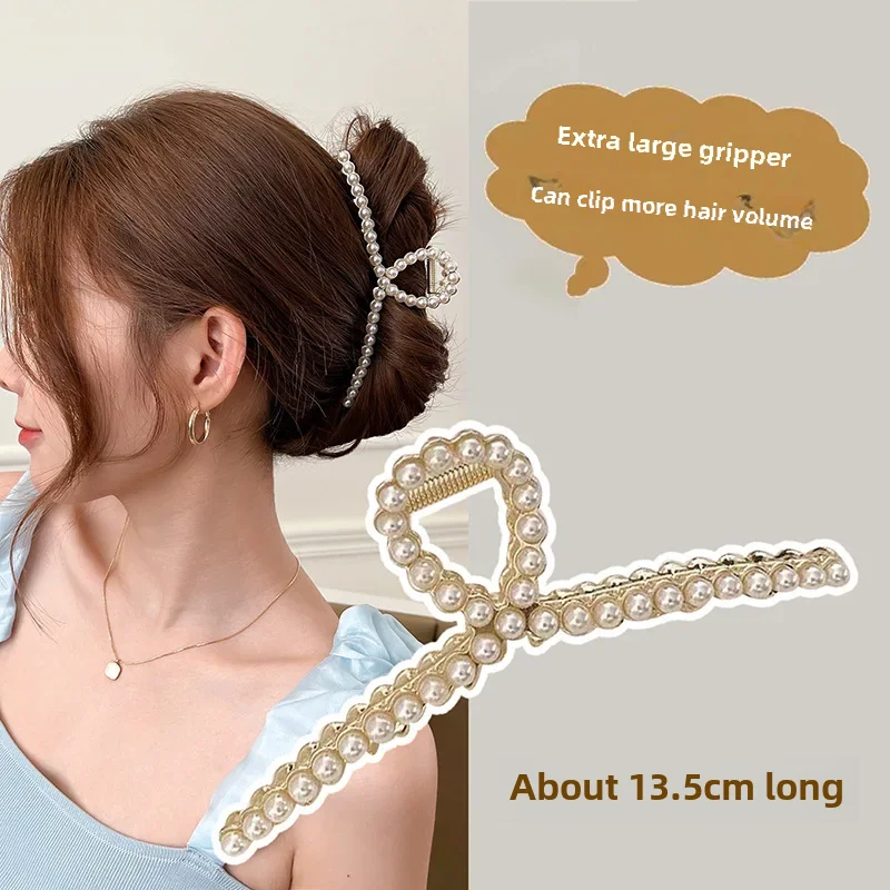 Korean Style Large Metal Simple Hair Clip Pearl Hairpin Shark Clip Hair Accessories Wholesale For High Volume Clips