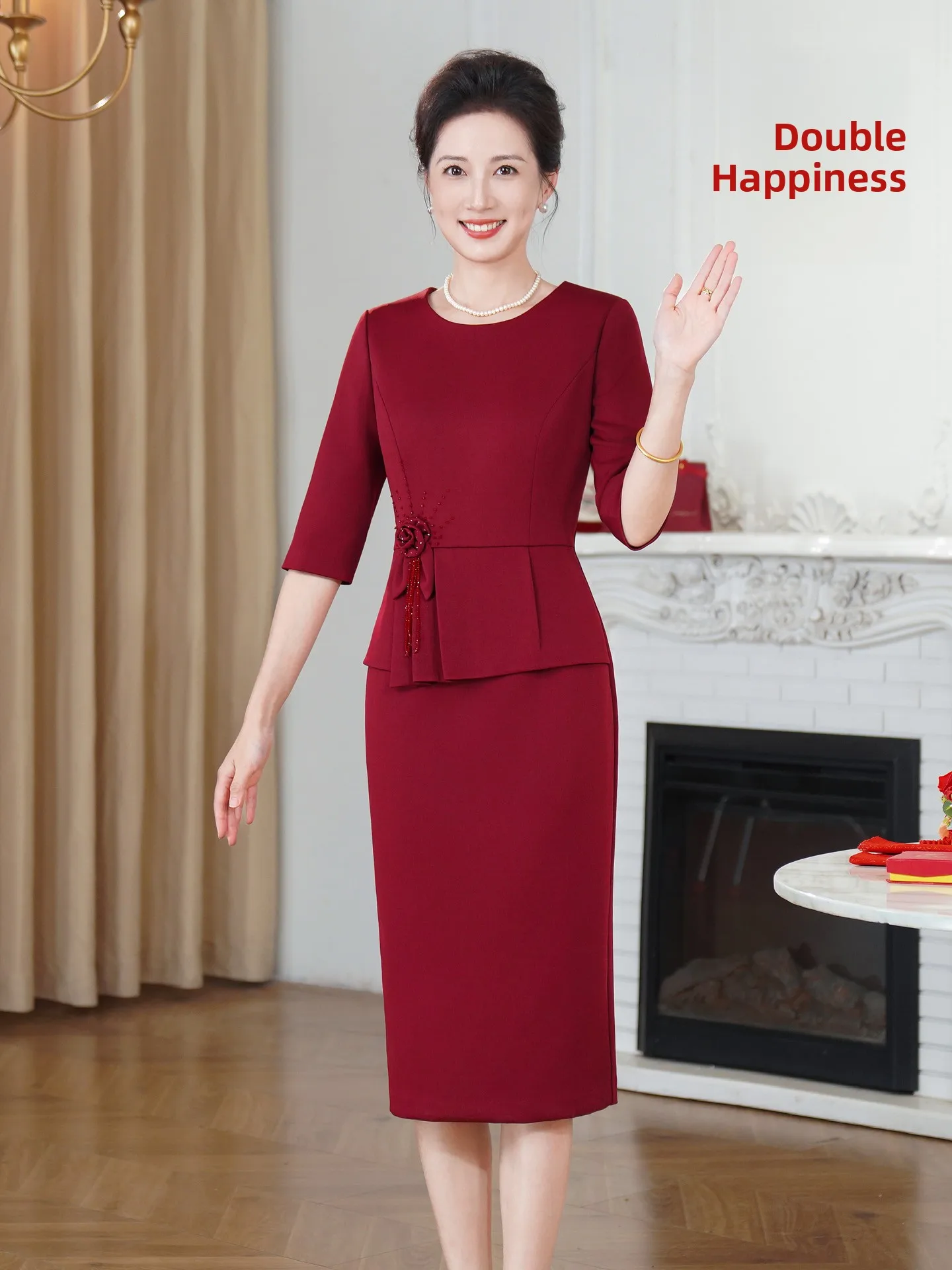 

Elegant Wedding Dress for Mothers of the Bride 2025 New Autumn Winter Long Sleeve Embroidered Polyester Spandex Gown