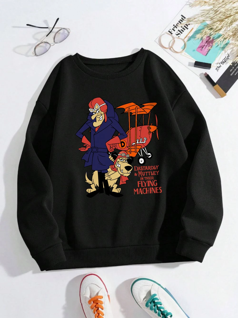 Flying Machines Sweatshirt Women Funny Manga Print Hoodie Fleece Warm Crewneck Loose Pullover Fashion Comfortable Female Tops