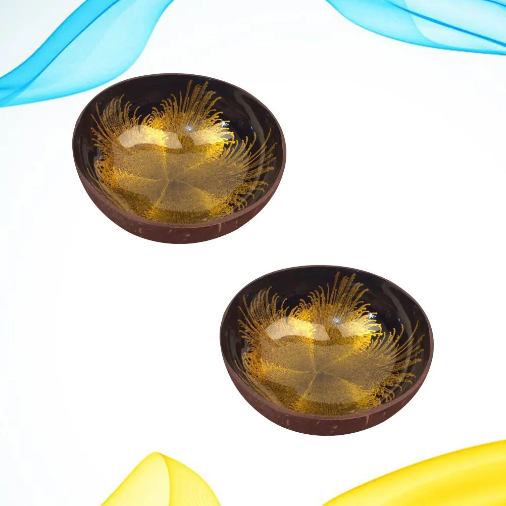 

2Pcs Coconut Shell Bowl Handcrafted Natural Design Candy and Key Holder Desktop Decoration for Home Office Gift Idea Yellow