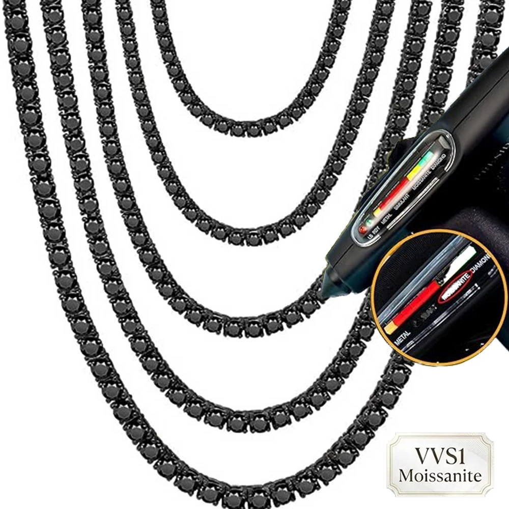 Bling Black VVS1 Moissanite 3/4mm Tennis Necklace Iced Out Black Plated Exquisite Luxury Pass The Diamond Test Hip Hop Jewelry - view 2