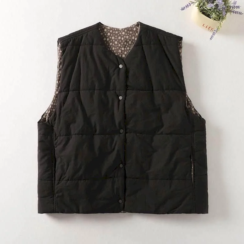 Solid Waistcoat Women O-neck Lightweight Cotton Added Vests Korean Style Vintage Sleeveless Single Breasted Cardigans Women Tops