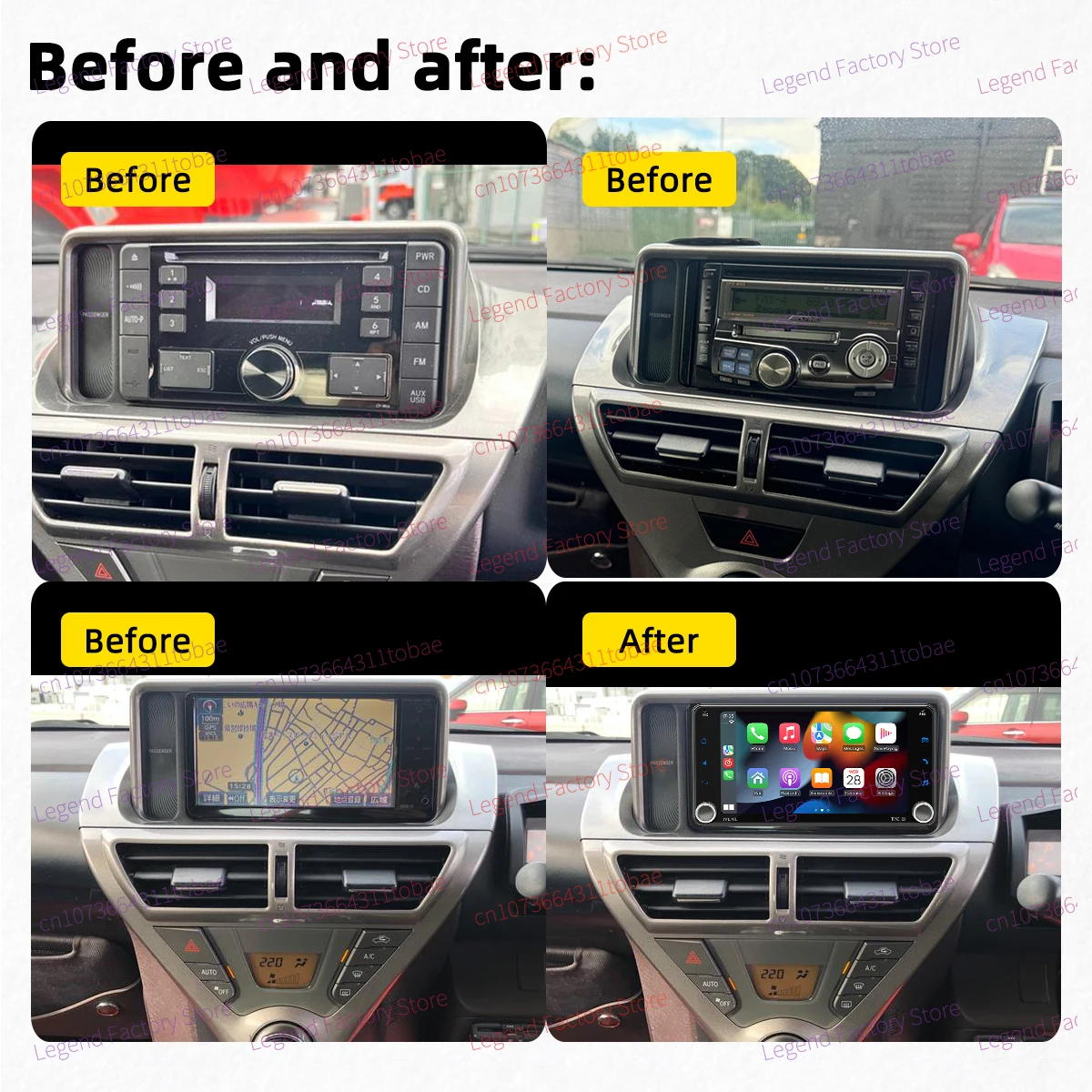 Carplay sans fil Android Auto Android voiture multimédia 2 Din Radio pour Toyota IQ 2009-2019 unité principale GPS BT WIFI 7 "écran stéréo