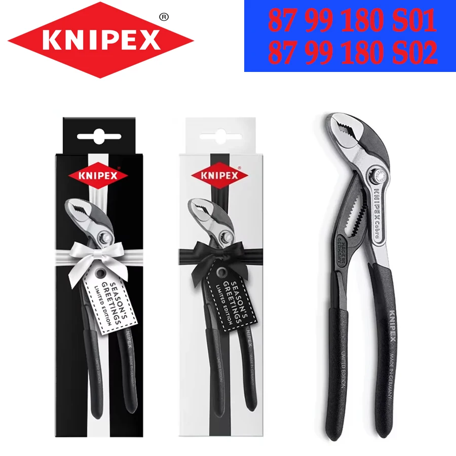 

KNIPEX 87 99 180 S01/2 Cobra Высокотехнологичные плоскогубцы для водяных насосов 180 мм Трубный ключ Двухцветный рождественский черный/белый корпус Регулируемые плоскогубцы