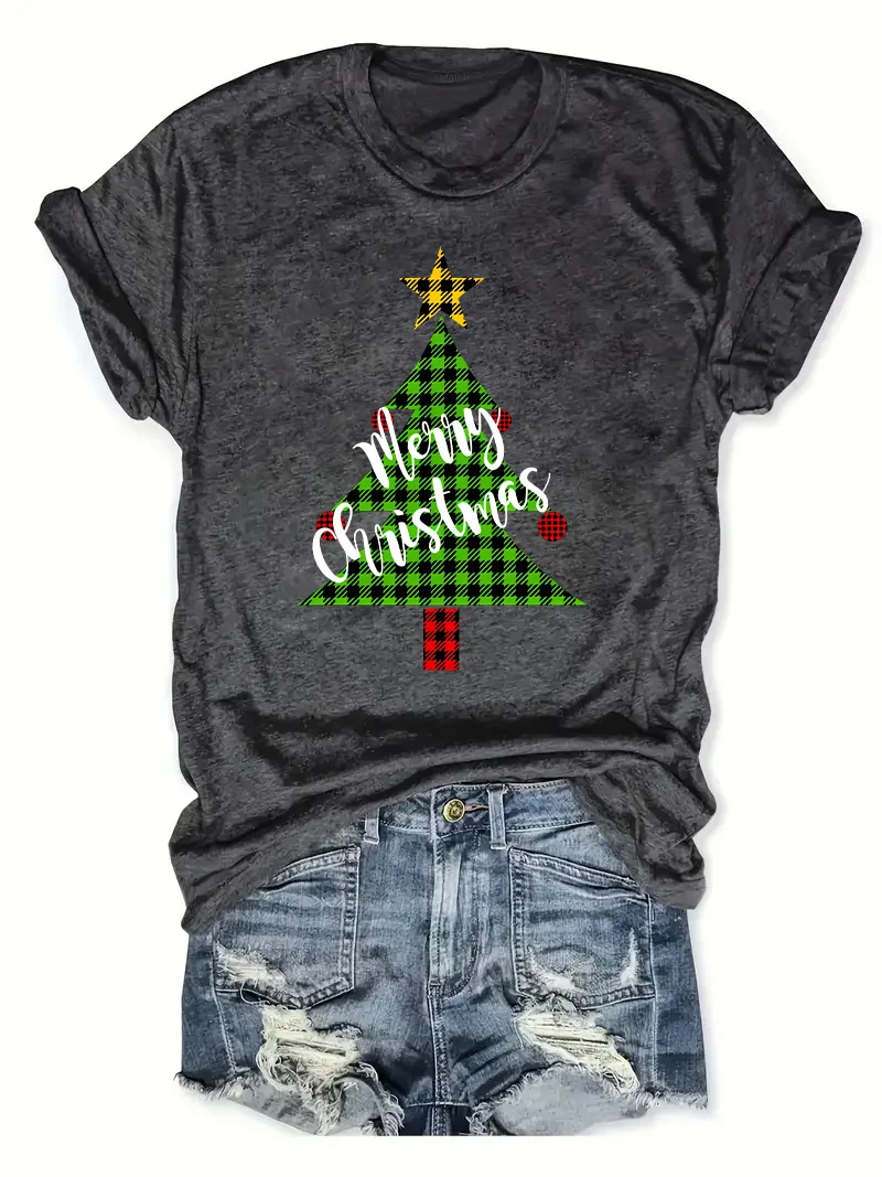 

Spring and Summer Christmas Printed T-shirt, Casual Short Sleeve Round Neck T-shirt, Fashion Women's Clothing