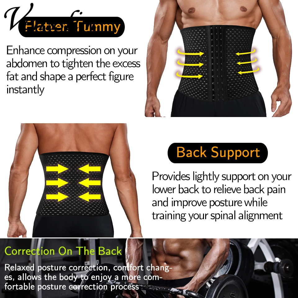 Vensslim Men Waist Trainer Corset Slimming Body Shaper Weight Loss Fitness Sweat Belt Tummy Control Compression Belly Girdles