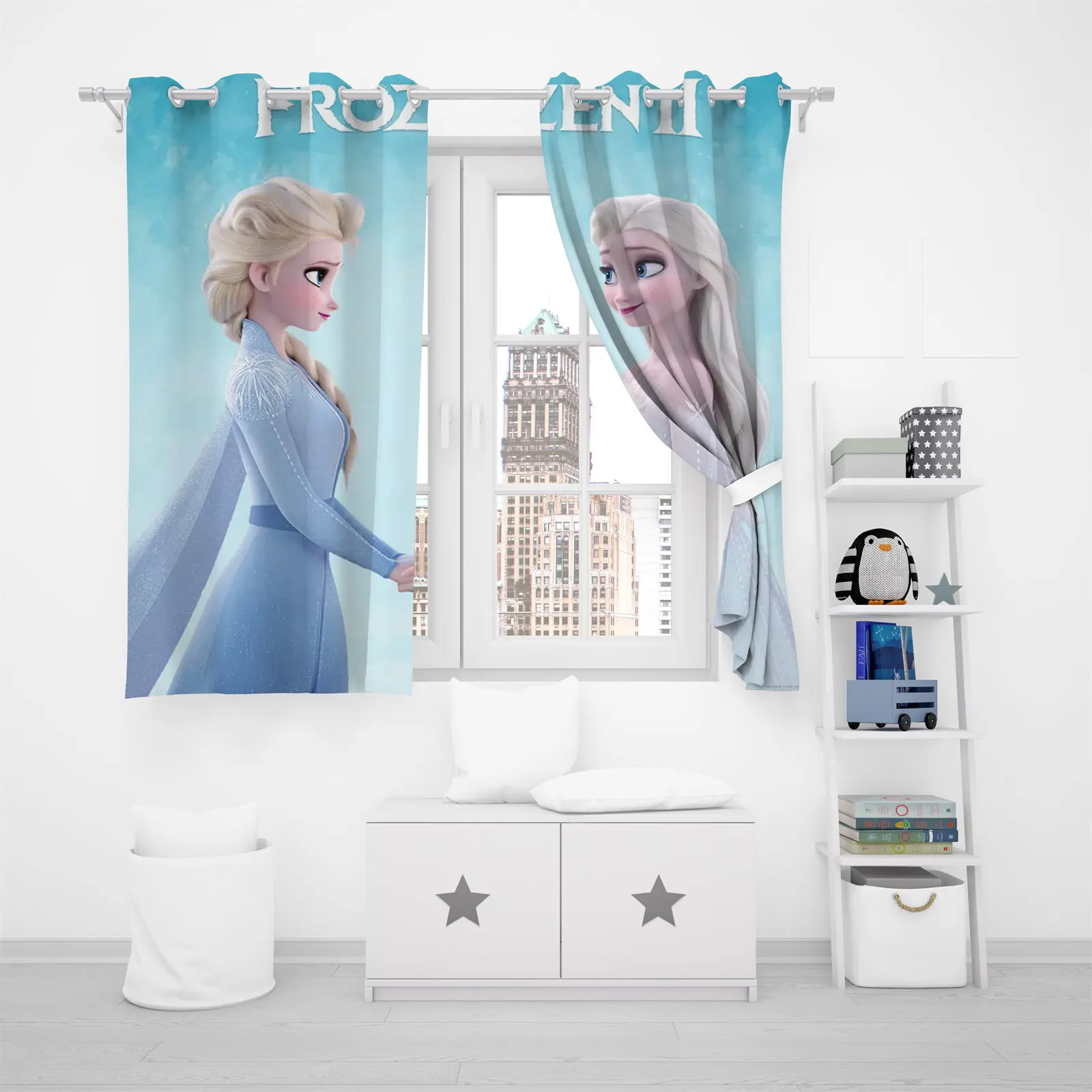 Frozen Princess Elsa Cortinas Curtains For Living Room Anime Blackout Curtains Home Decor Cartoon Cute 커튼 Luxury 100% Polyester