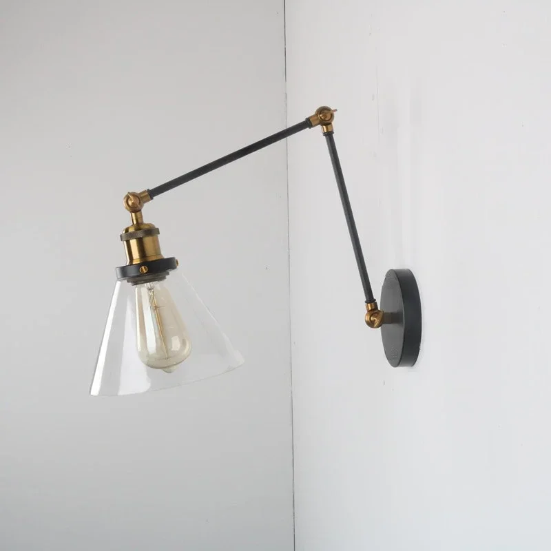 Creative Adjustable Glass Lamps Retro Industrial Wind Bedside Wall Lamp Restaurant Bar Cafe Living Room Background Lighting