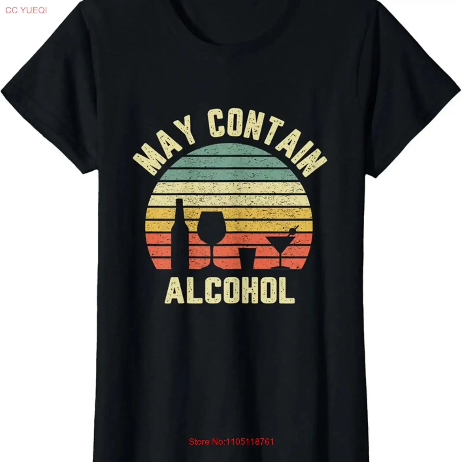 May Contain Alcohol T Shirt Funny Drinking Retro Ladies' Crewneck long or short sleeves vintage Washed Slightly Stylish Casual