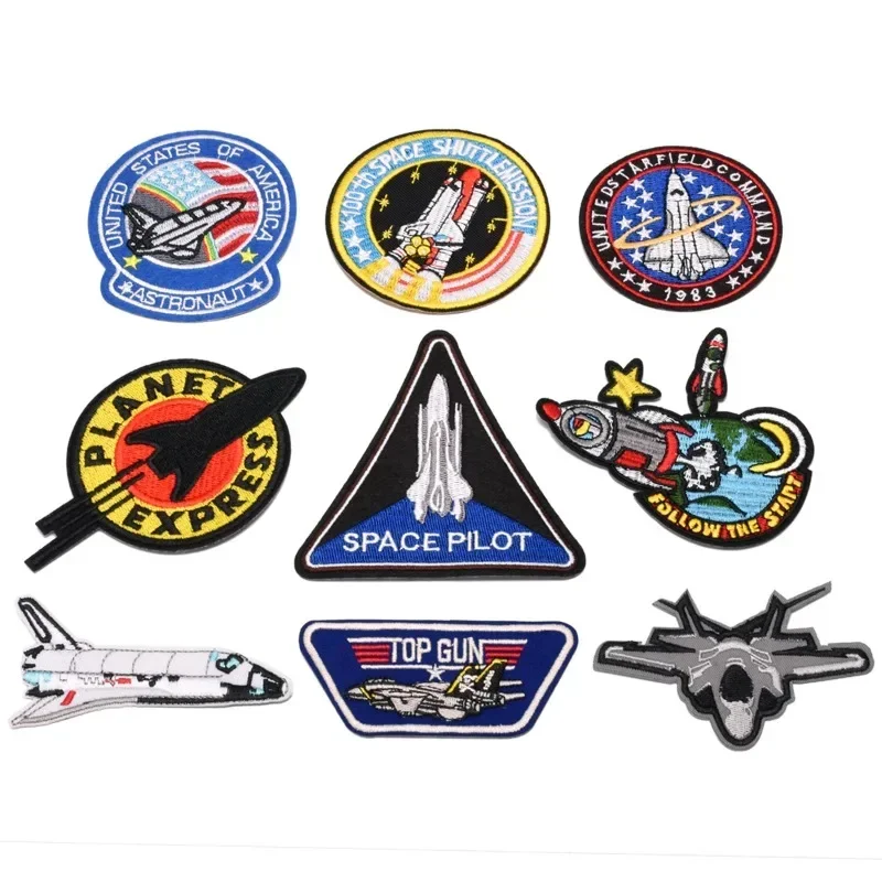 Patch Brodé de Luxe pour Décoration de Vêtements, Accessoire Artisanal, Applique à Faire Soi-Même, Explore l'Espace, Pilote, Fusée, Avion, Sac, Lot de 30 Pièces