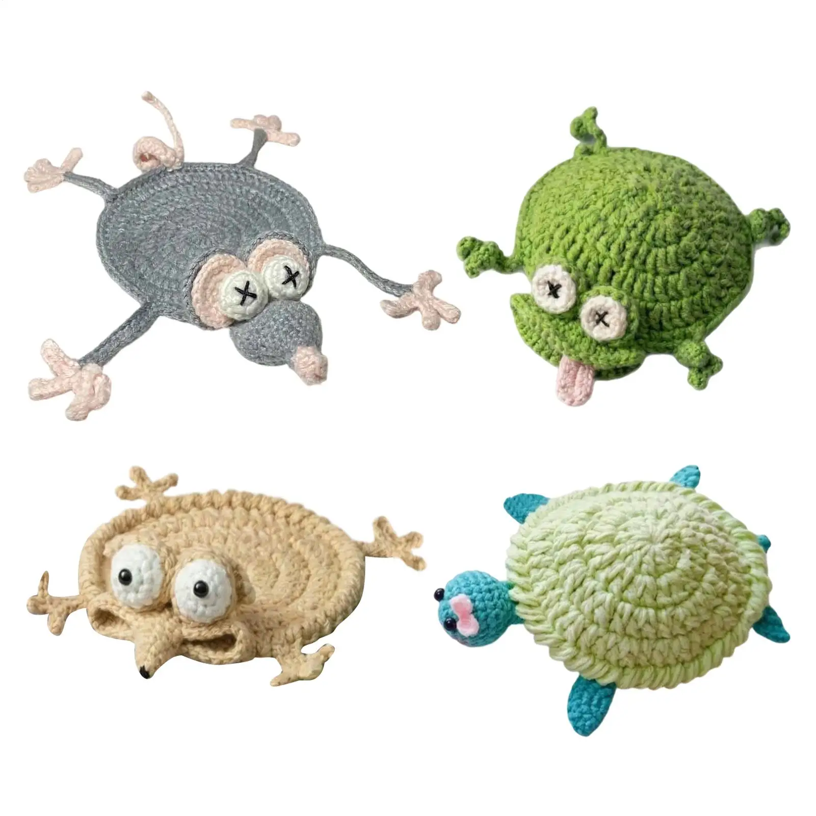

Handmade Cute Animal Design Knitted Cup Coasters 4 Pieces Table Protection Mat Ideal for Home Kitchen Dining Room Apartment