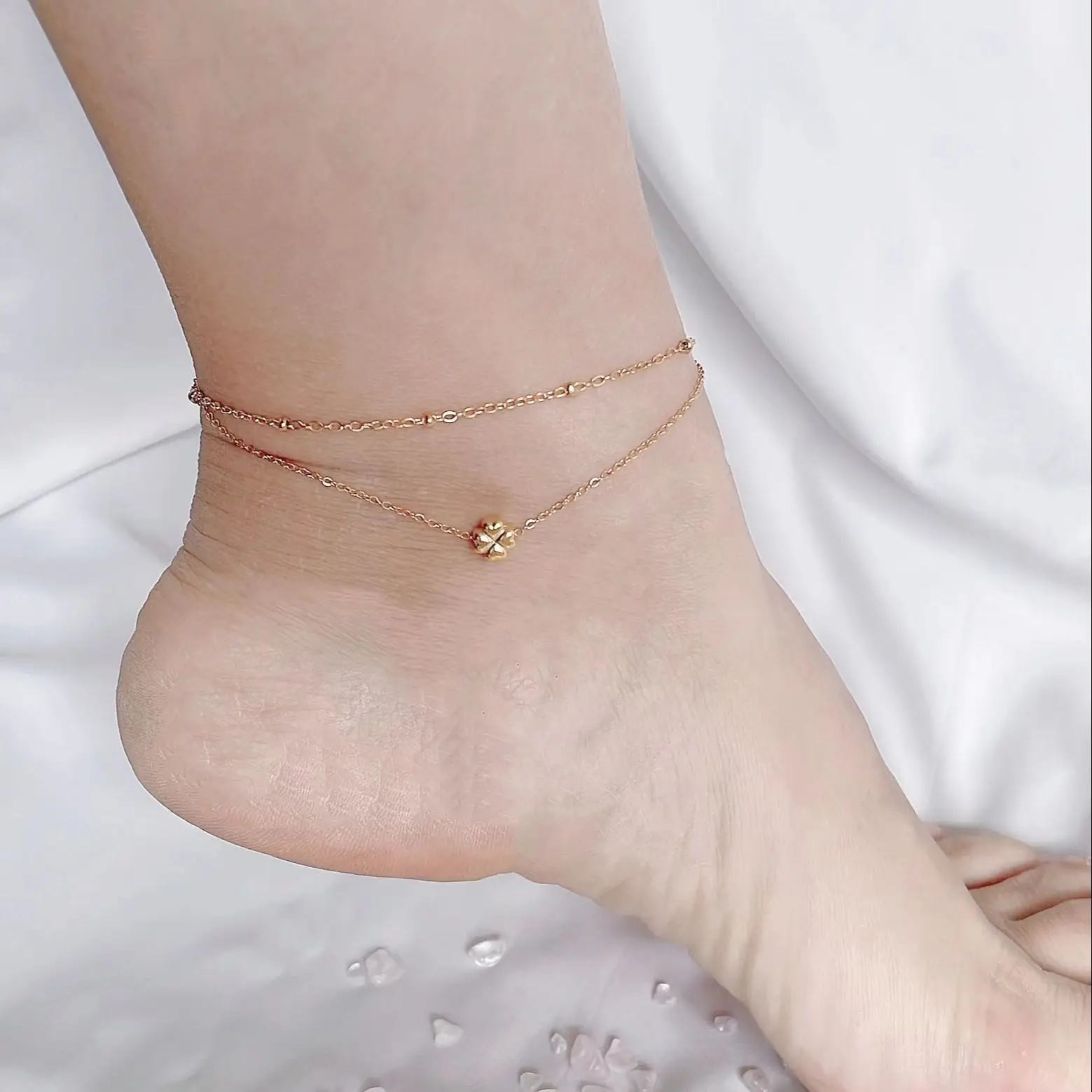 SHINE 1pc 100% Stainless Steel Leaf Layer Anklets Women Girl\'s Fashion Jewelry Festival Gifts Anti-allergy Waterproof