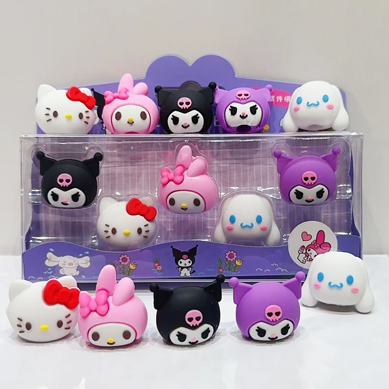 24box Sanrio Eraser Pencil Cap Cute Hello Kitty Melody Cinnamoroll Kuromi Student Stationery Pencil Case Eraser School Supplies