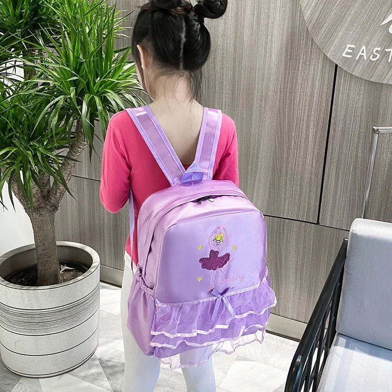 Princess Girls Sweet Cute Bow-knot Lace Dance School Bags 2023 New Children Fashion Sequins Latin Ballet Backpacks Drop Shipping