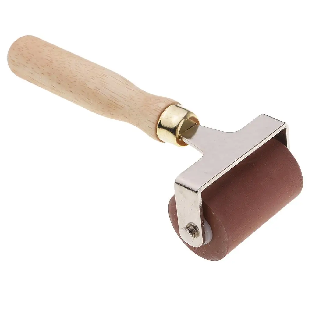 Wooden Handle Hard Rubber Roller Printing Inks Smoother Tool,Anti Skid Tape Construction Tool Painting Craft Supplies