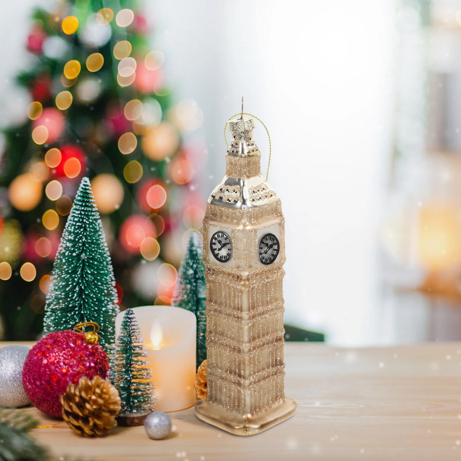 

Big Glass Ornament Decorative Hanging Pendant for Christmas Tree Retro Style London Clock Decor Christmas Glass Accessories