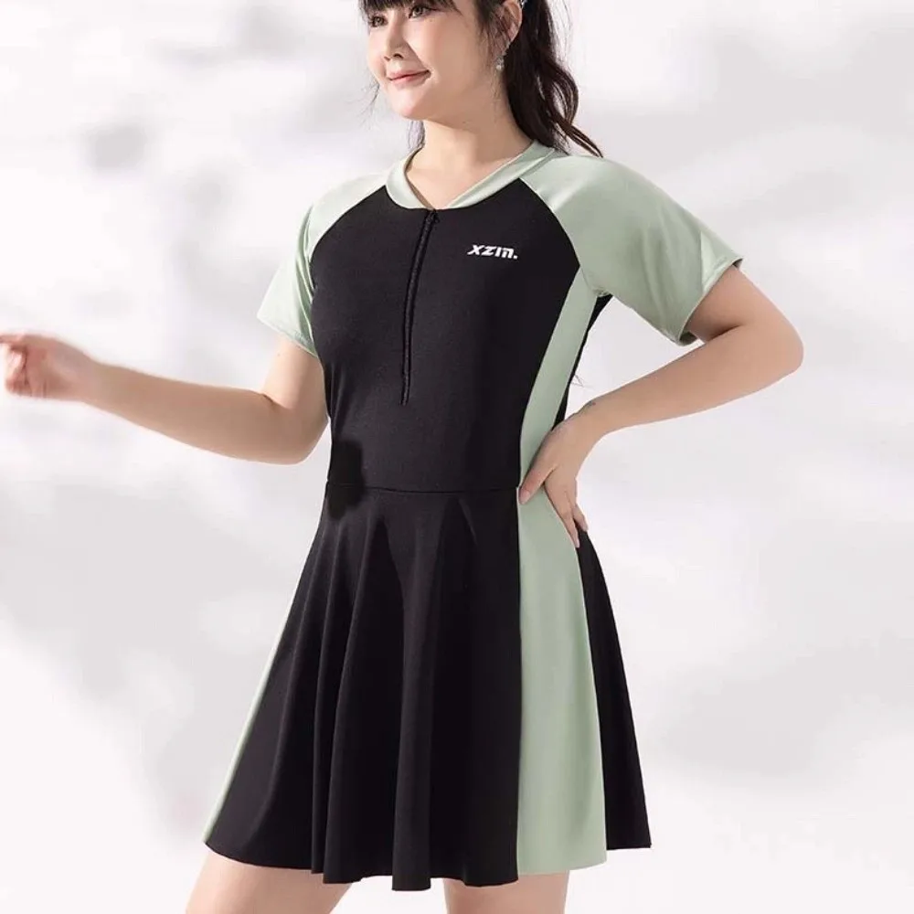 Beachwear Short Sleeve Swimsuit Loose Bikini Beachwear Clothings Women Bathing Suit Sun Protection Milk Ice Silk Swimwear Skirt