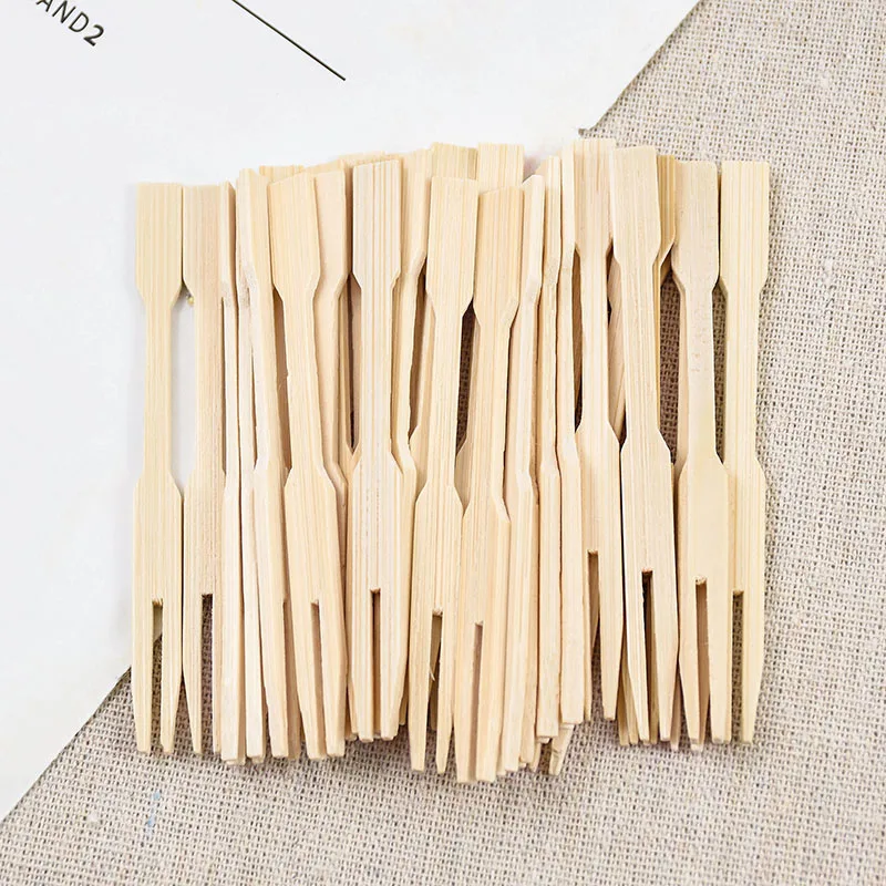 100PCS Disposable Wooden Fruit Fork Buffet Dessert Cocktail Cake Bamboo Toothpick For Home Wedding Birthday Party Decor Supplies