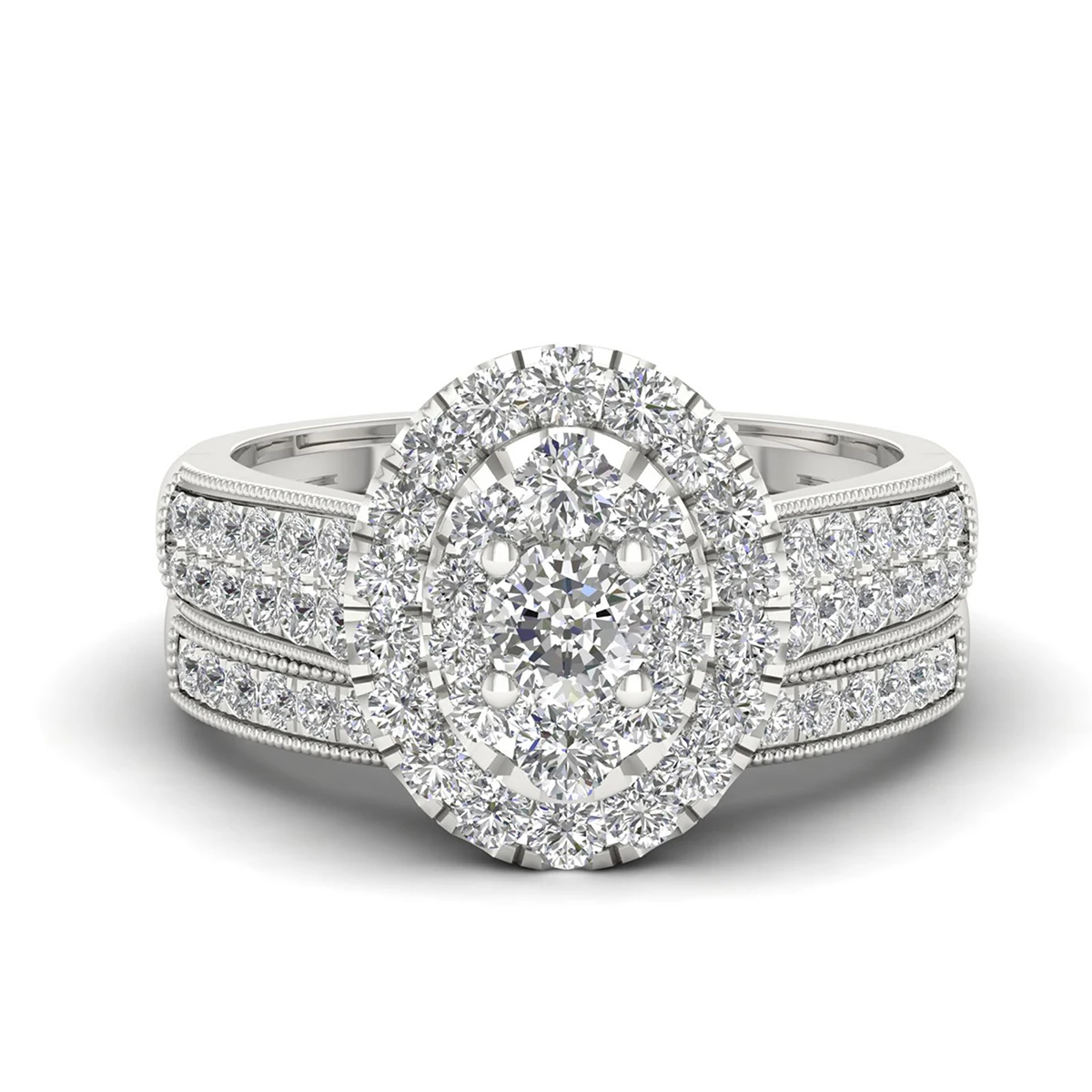 

Luxury Fancy Engagement Moissanite Rings 2 Piece Solid Sterling Silver 925 Wedding Jewelry For Woman Diamond Girl Gift Certified