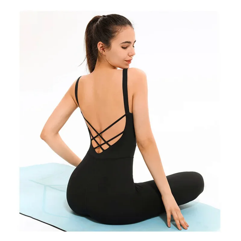 U-Shape Cross Back Yoga Jumpsuits One-Pieces Seamless Fitness Bodysuits With Pads Elastic Sportswear Women Tracksuits Overall